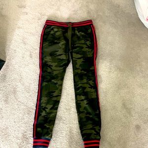 Small Camo joggers w/Red and Navy side piping